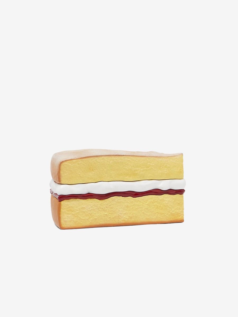 JW Anderson Victoria Sponge clutch shaped like a sponge cake