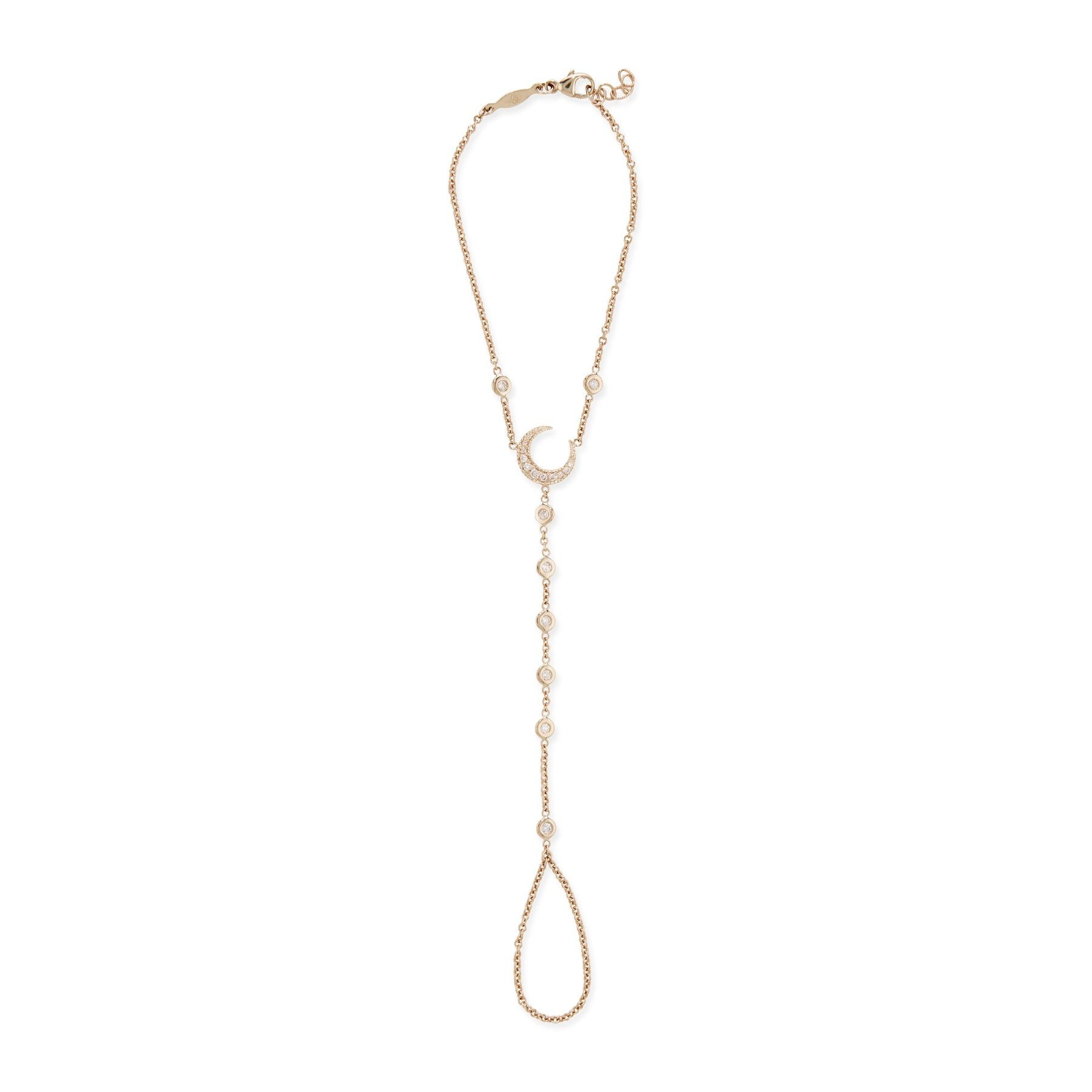 Jacquie Aiche Pave Crescent Moon + Diamond Finger Bracelet