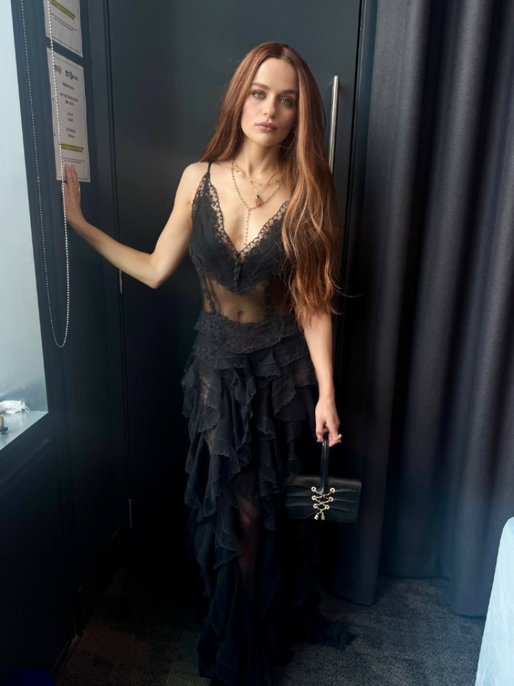 Joey King in a black lace dress from Ermanno Scervino