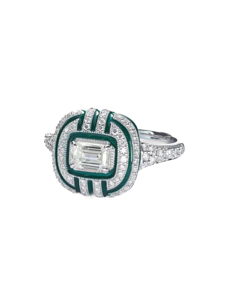 18k white gold and enamel ring with diamonds by Kamyen