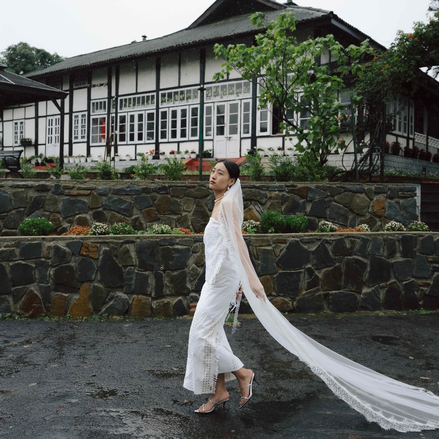 A model wearing a bridal mekhela from Kintem's Bonded bridal collection