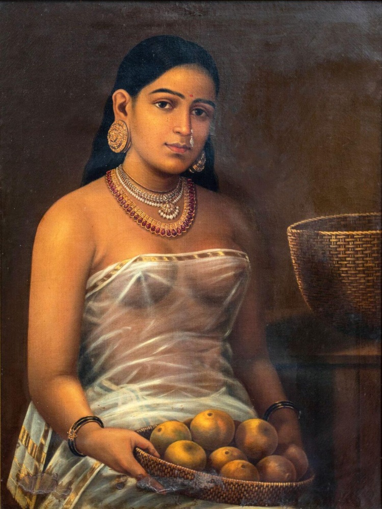 Lady With Fruit Plate by Sekhara Warrier