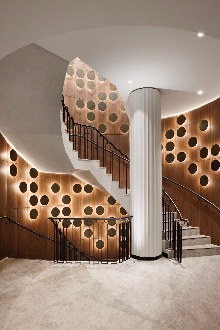 The Art Deco spiral staircase at the hotel