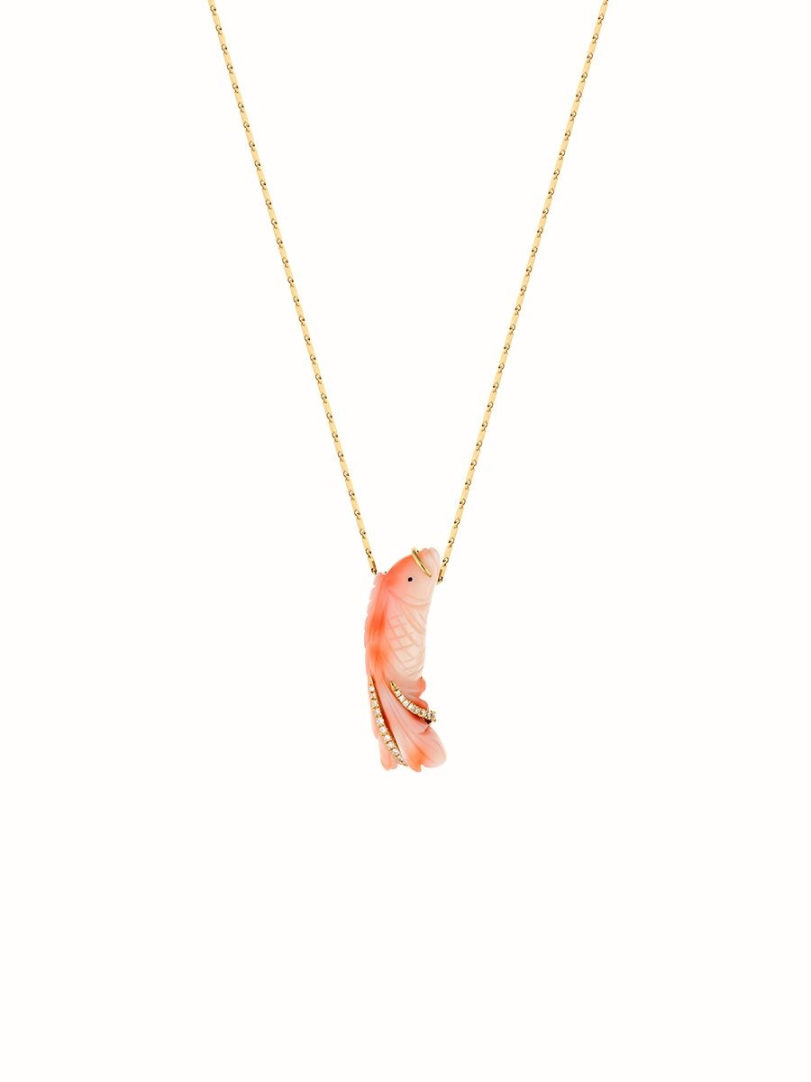 Lito red coral and diamond fish necklace