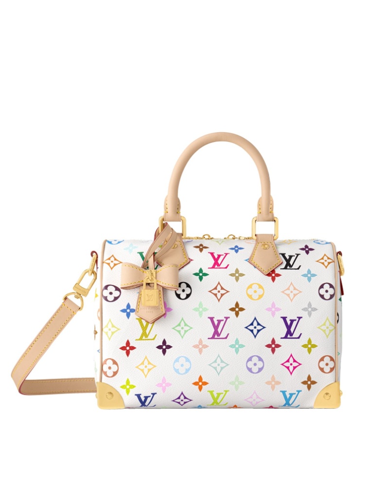 Louis Vuitton X Takashi Murakami multicoloured monogram Speedy bag with bow charm and padlock