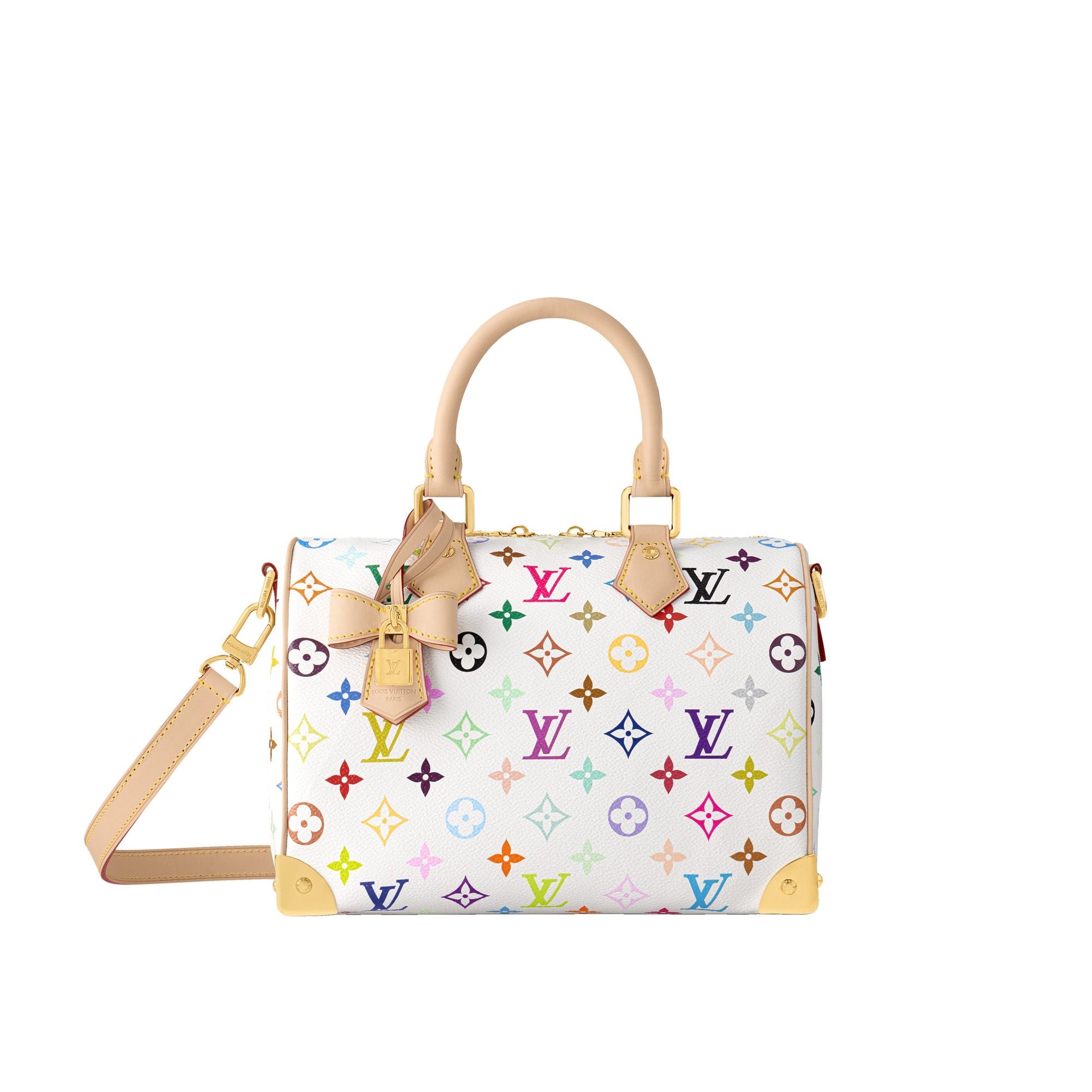 Louis Vuitton X Takashi Murakami multicoloured monogram Speedy bag with bow charm and padlock