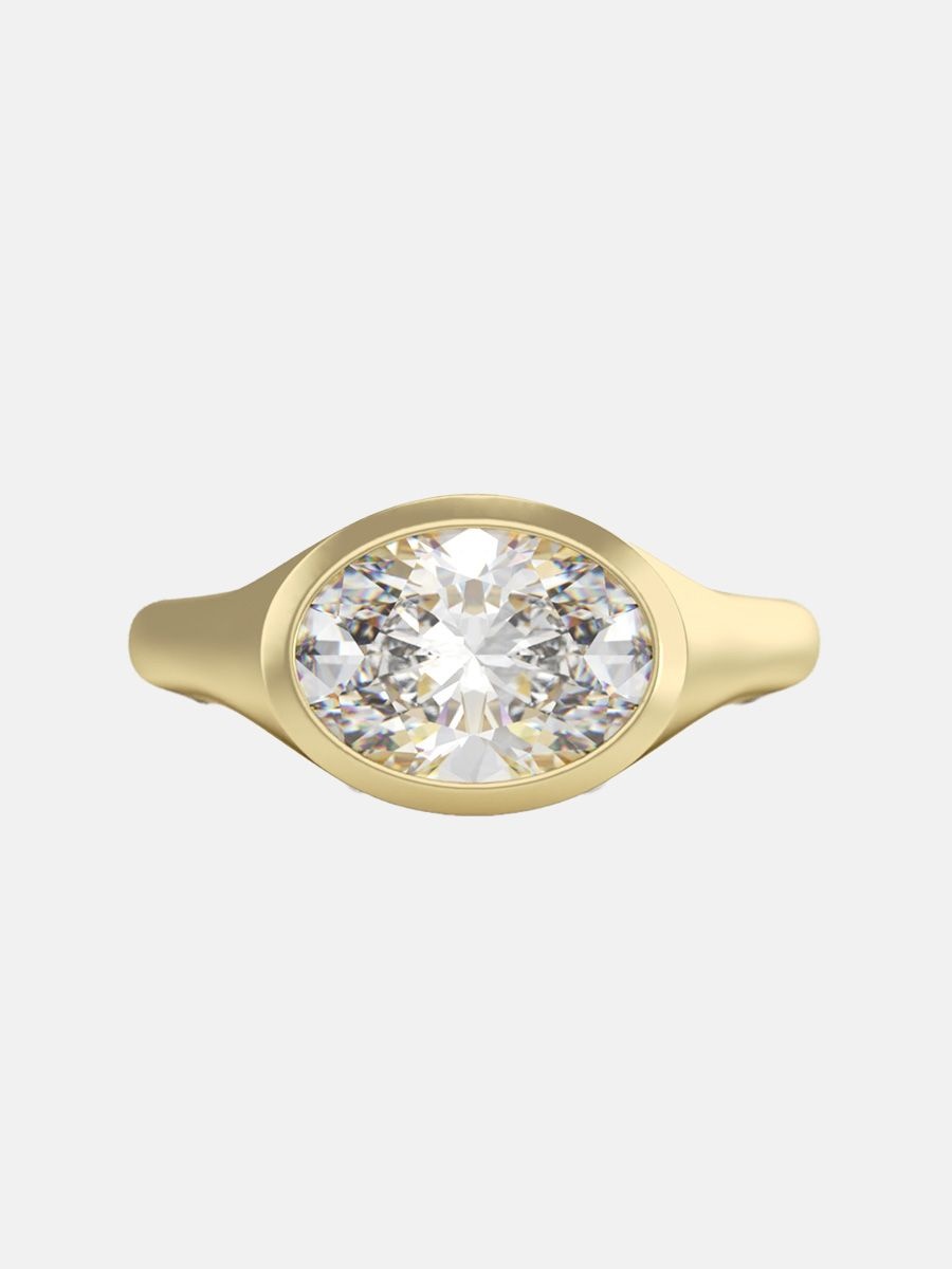 Lylie Minerva oval solitaire ring in east west setting