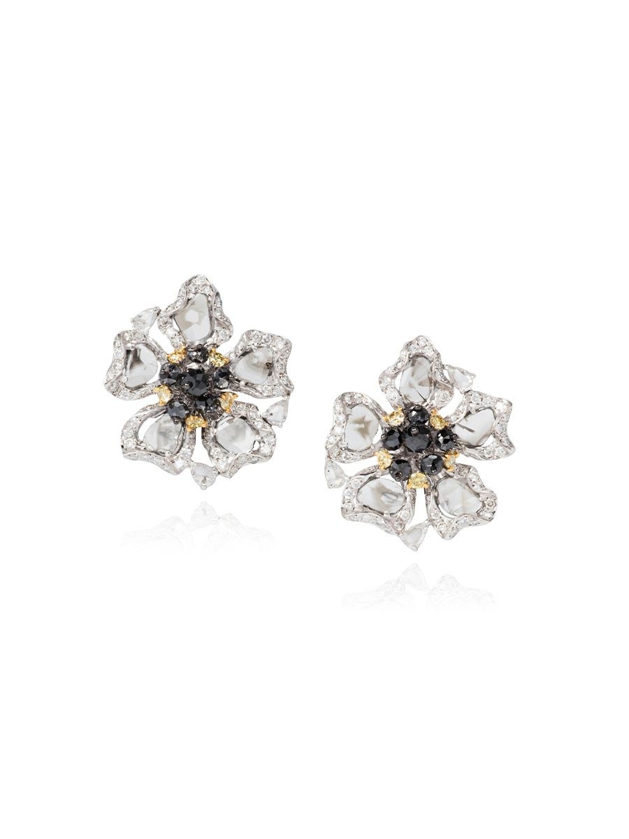 Manpriya high jewellery slice and black diamond flower earrings