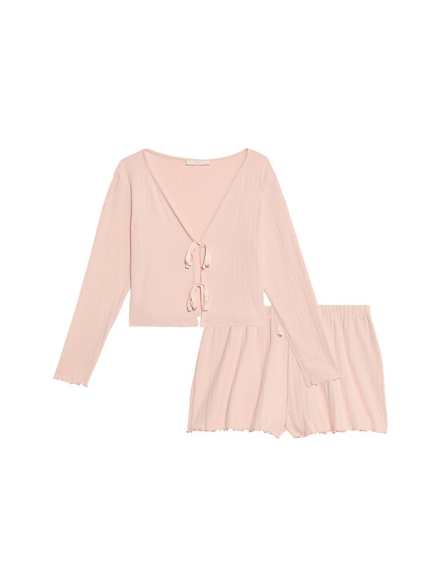 Marks and Spencer Collection Cotton Rich Ribbed Shortie Set