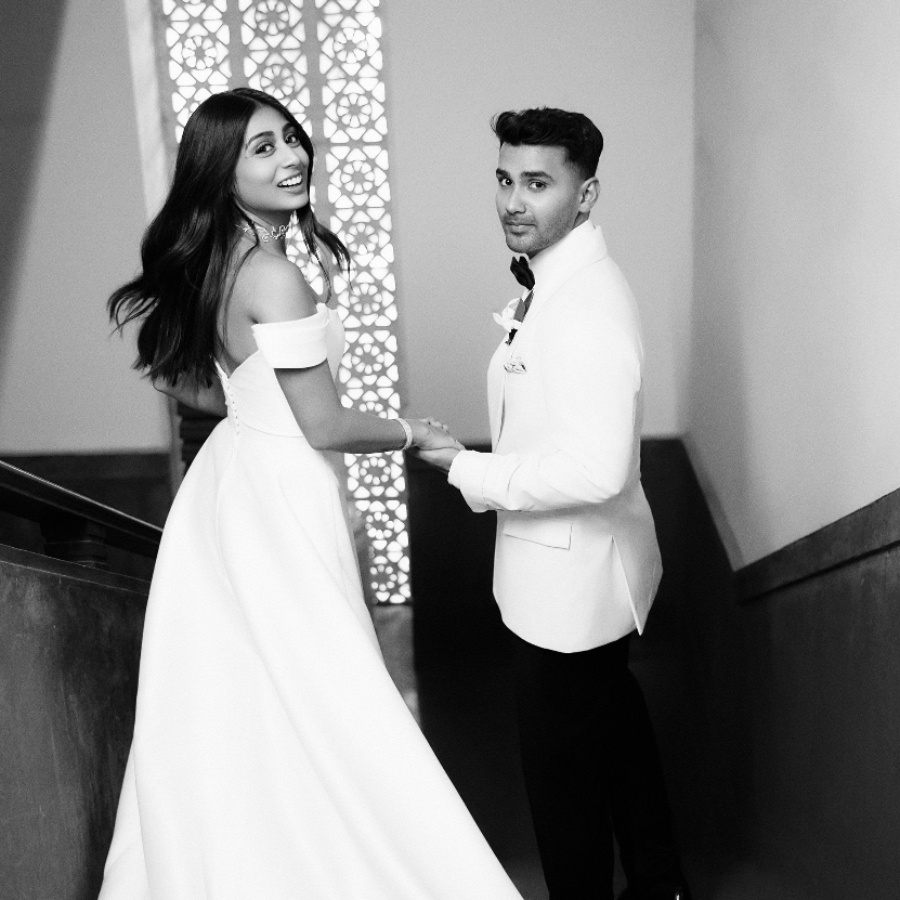 The bride and groom, Meagan Concessio and Sheldon Santos, at St. Peter's Church in Bandra