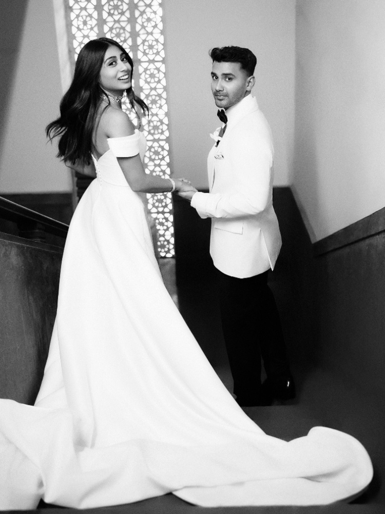 The bride and groom, Meagan Concessio and Sheldon Santos, at St. Peter's Church in Bandra