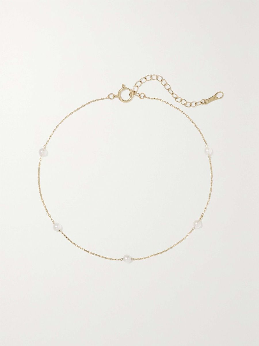 14k gold pearl anklet, Mizuki