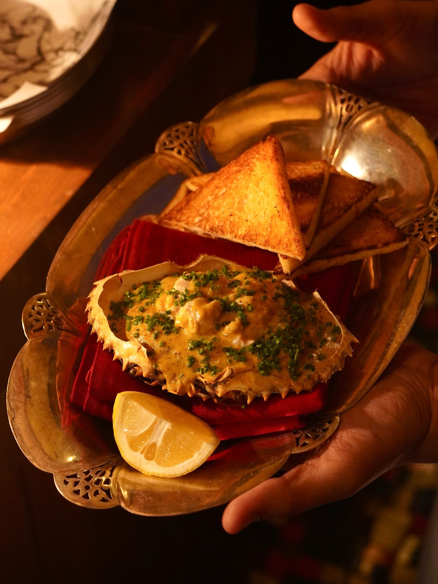 Mud crab gratin with lamb brain and Bengali dijonnaise Kaspers Mumbai The Nod