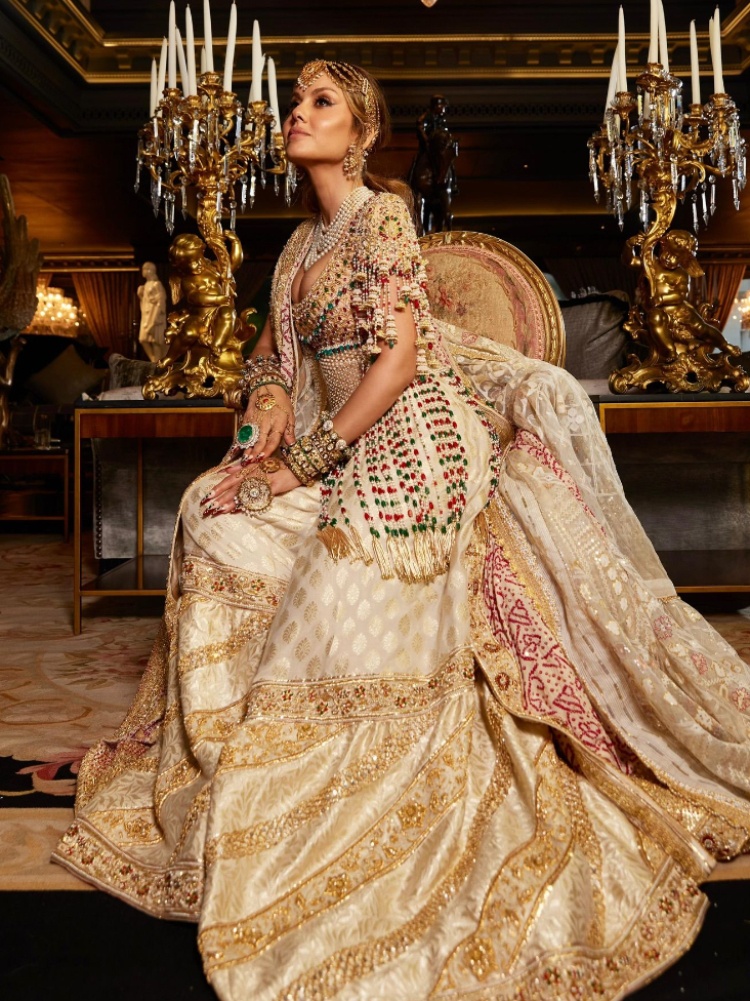 Natasha Poonawala in a jewelled Abu Jani Sandeep Khosla look