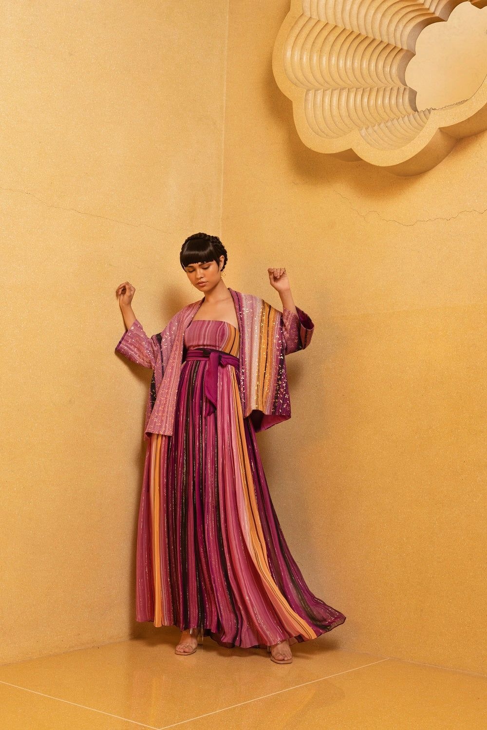 Berry Stroke print overlap jacket by Nikita Mhaisalkar in The Nod's guide to Diwali outfit upgrades