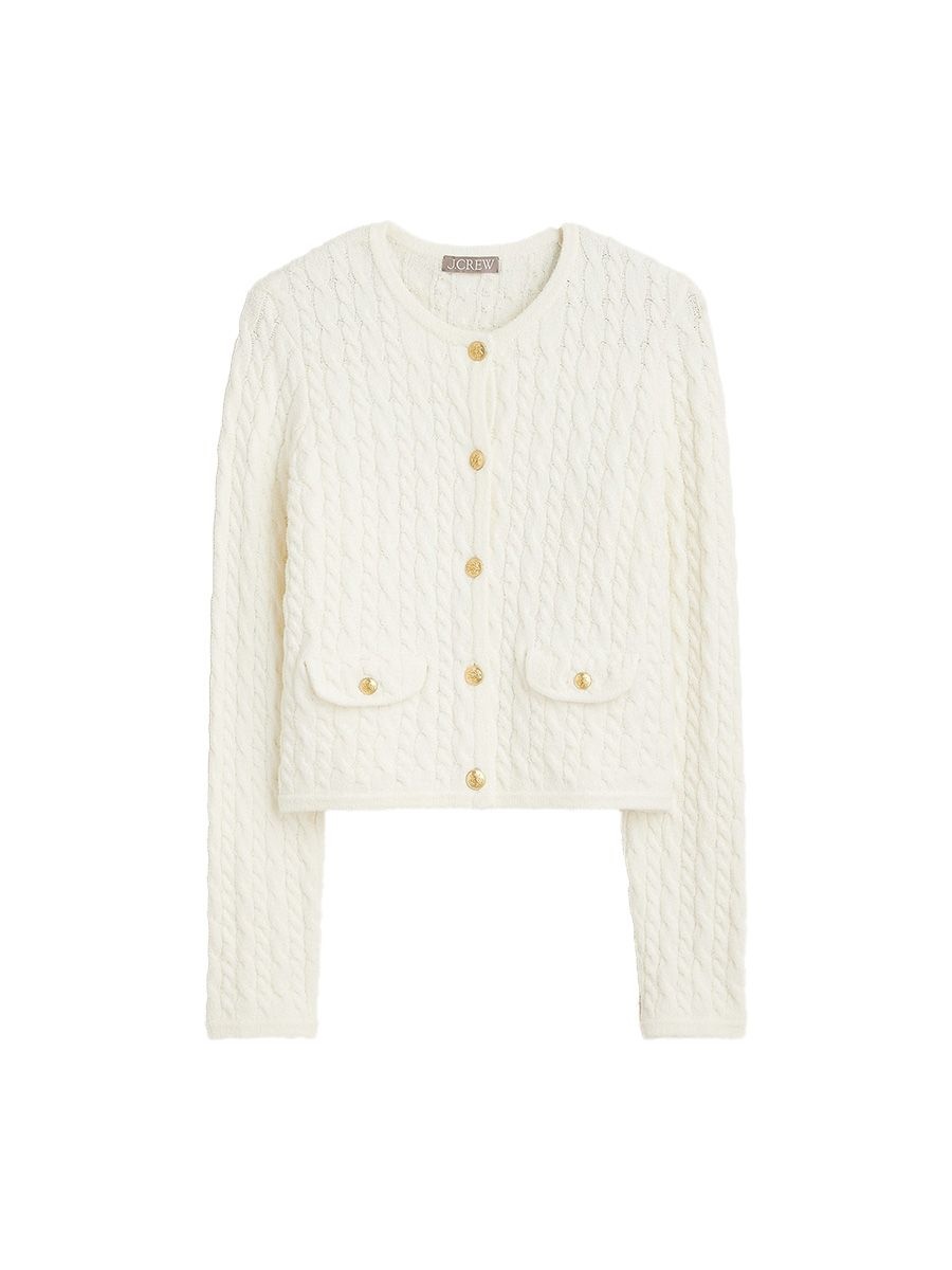 Odette cable-knit sweater lady jacket in cotton-blend bouclé, ₹14,400 approx