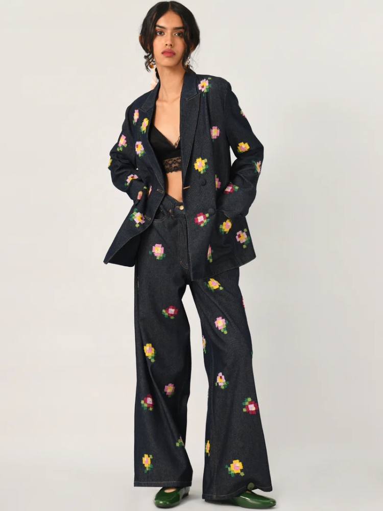 Payal Pratap Embroidered Wide Leg Jeans