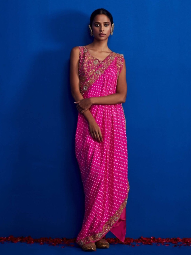 Bandhani draped concept sari, Pink City by Sarika