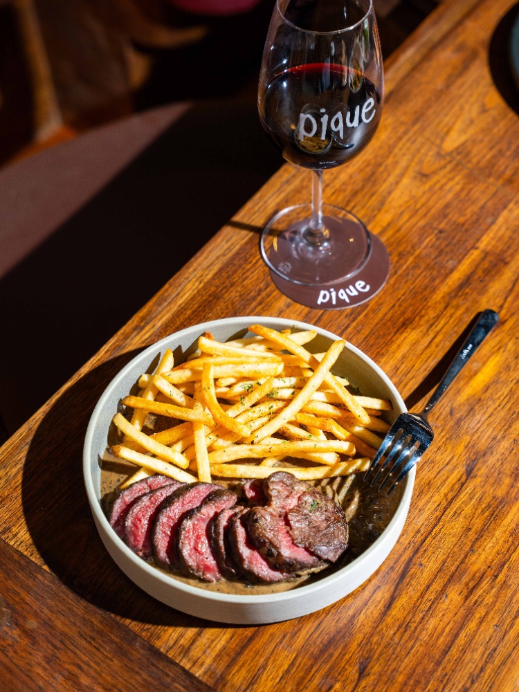 Steak and fries at Pique, a new wine bar off Horniman Circle