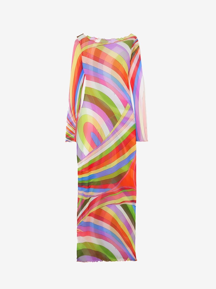 Pucci multicolour Iride-Print tulle long beach cover up dress