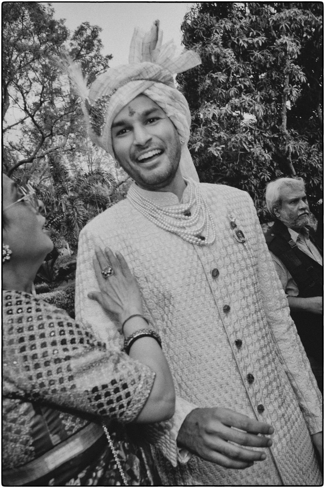 Aman in a Divyam Mehta sherwani accessorised with a Viren Bhagat brooch