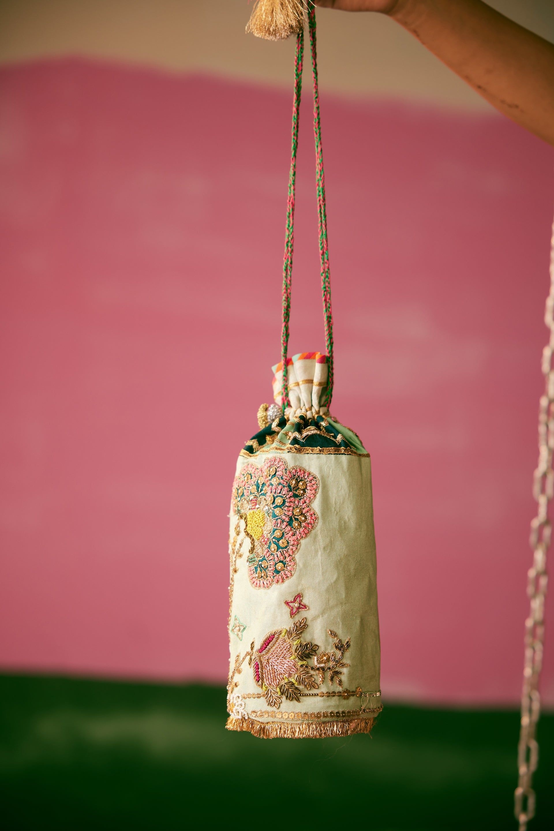 Raji Ramniq Powder Blue Embroidered Bucket Potli