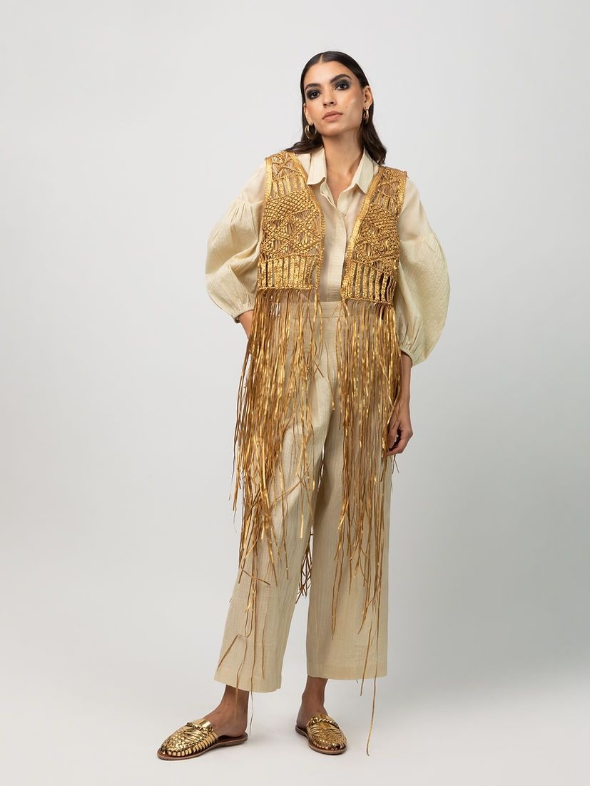 Gold Rara Avis Handwoven Gilet with fringe
