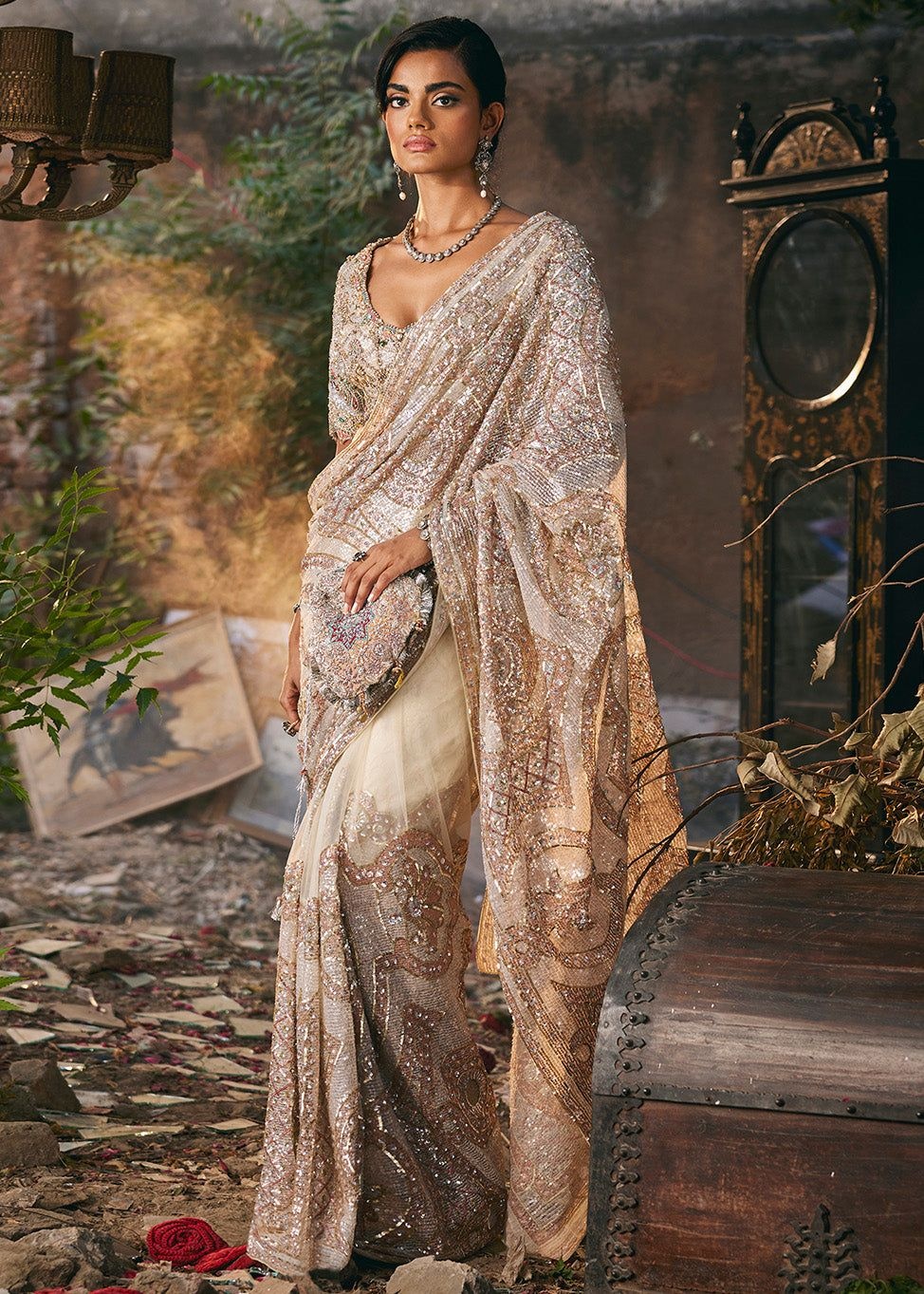 Rimple and Harpreet embroidered ivory sari