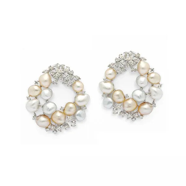 Classic Keshi pearl and diamond hoop earrings , Rose