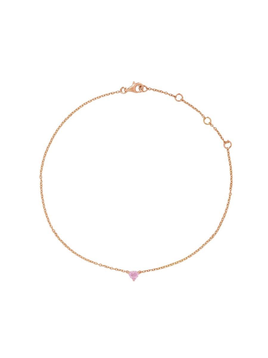 18k rose gold anklet with pink sapphire heart