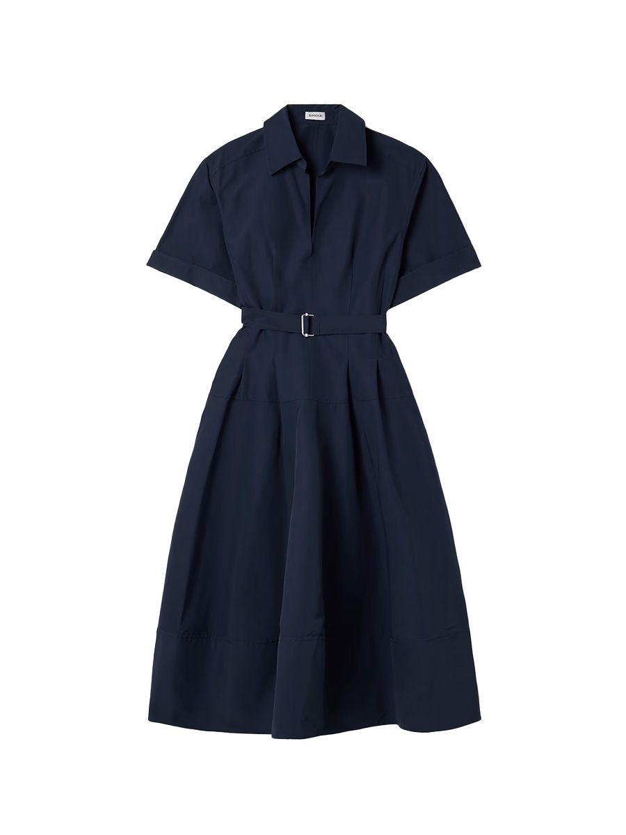 SIMKHAI Deanna belted cotton-blend faille midi shirt dress