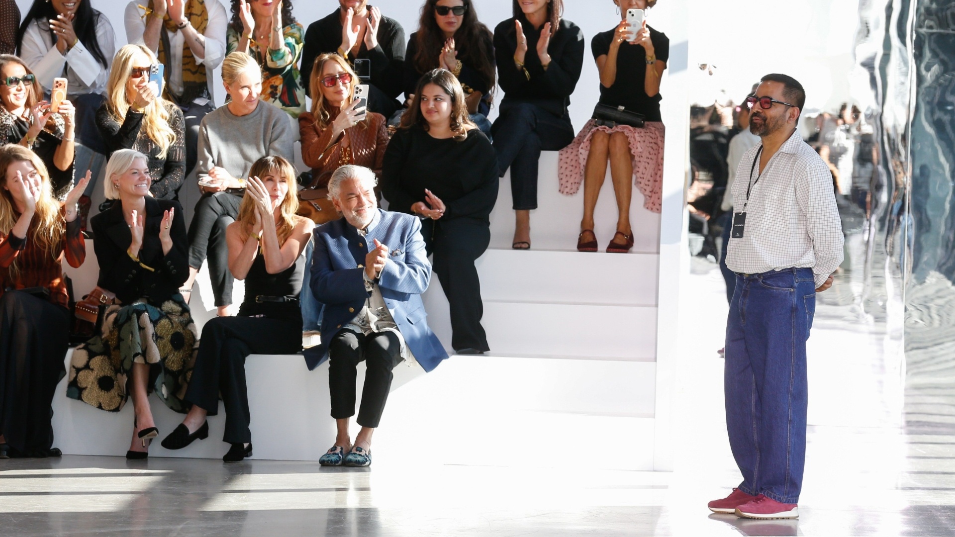 The designer Sabyasachi Mukherjee at curtain call at his NYFW show