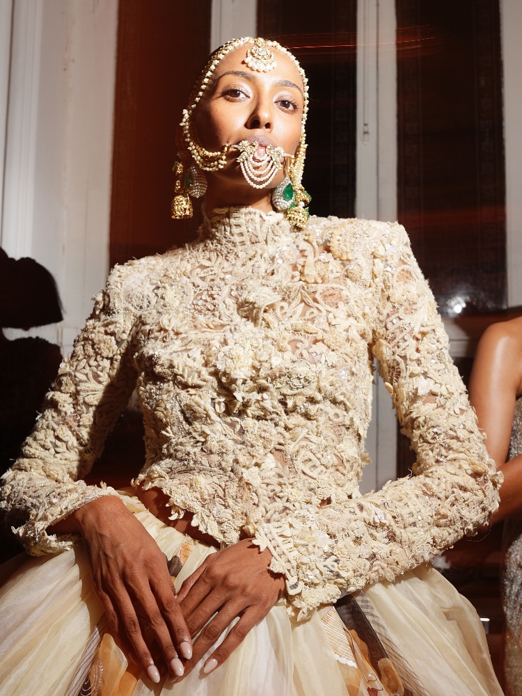 Backstage Image from Anamika Khanna's opening show at ICW 2026—jewellery partner Birdhichand Ghanshyamdas