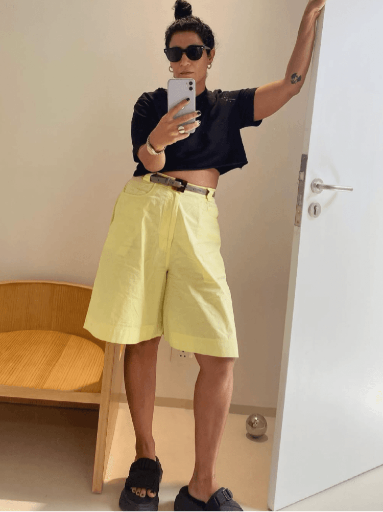 Amrita Khanna of Lovebirds in a look that's signature of her androgynous style