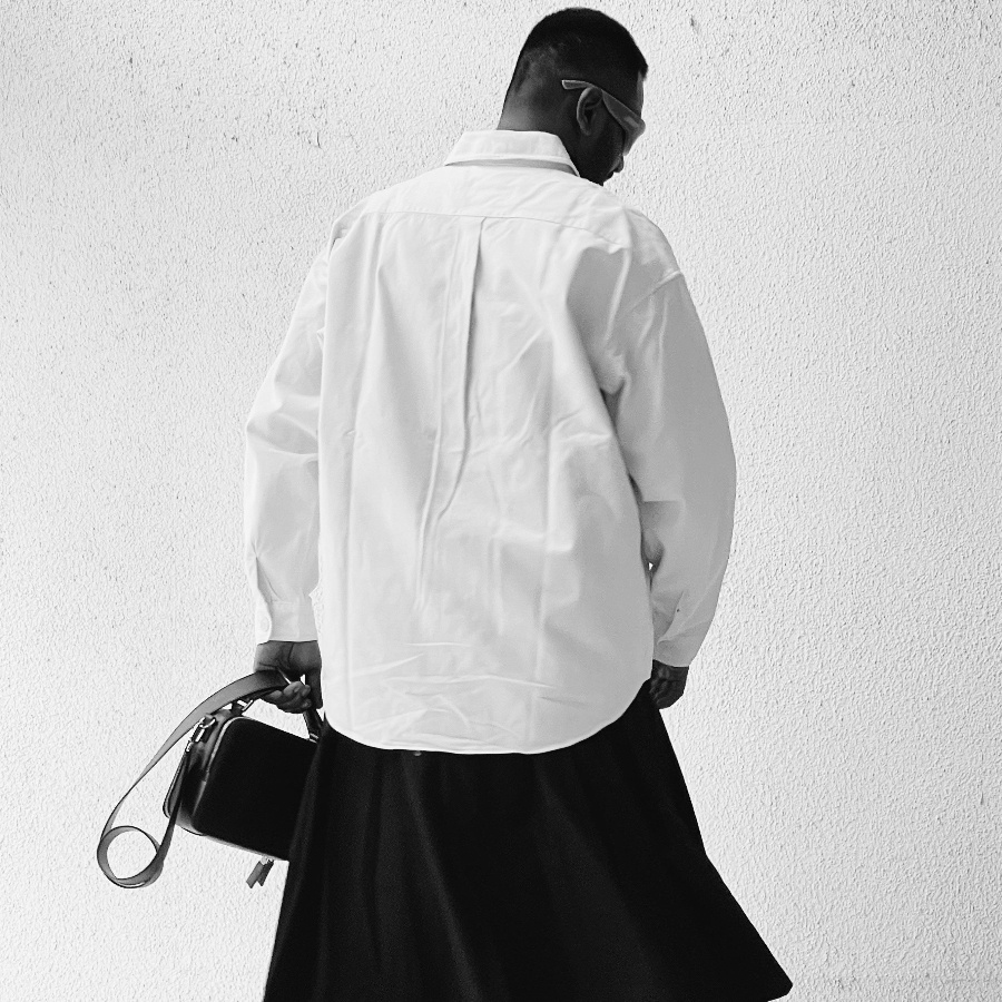 Menswear stylist Selman Fazil in culottes