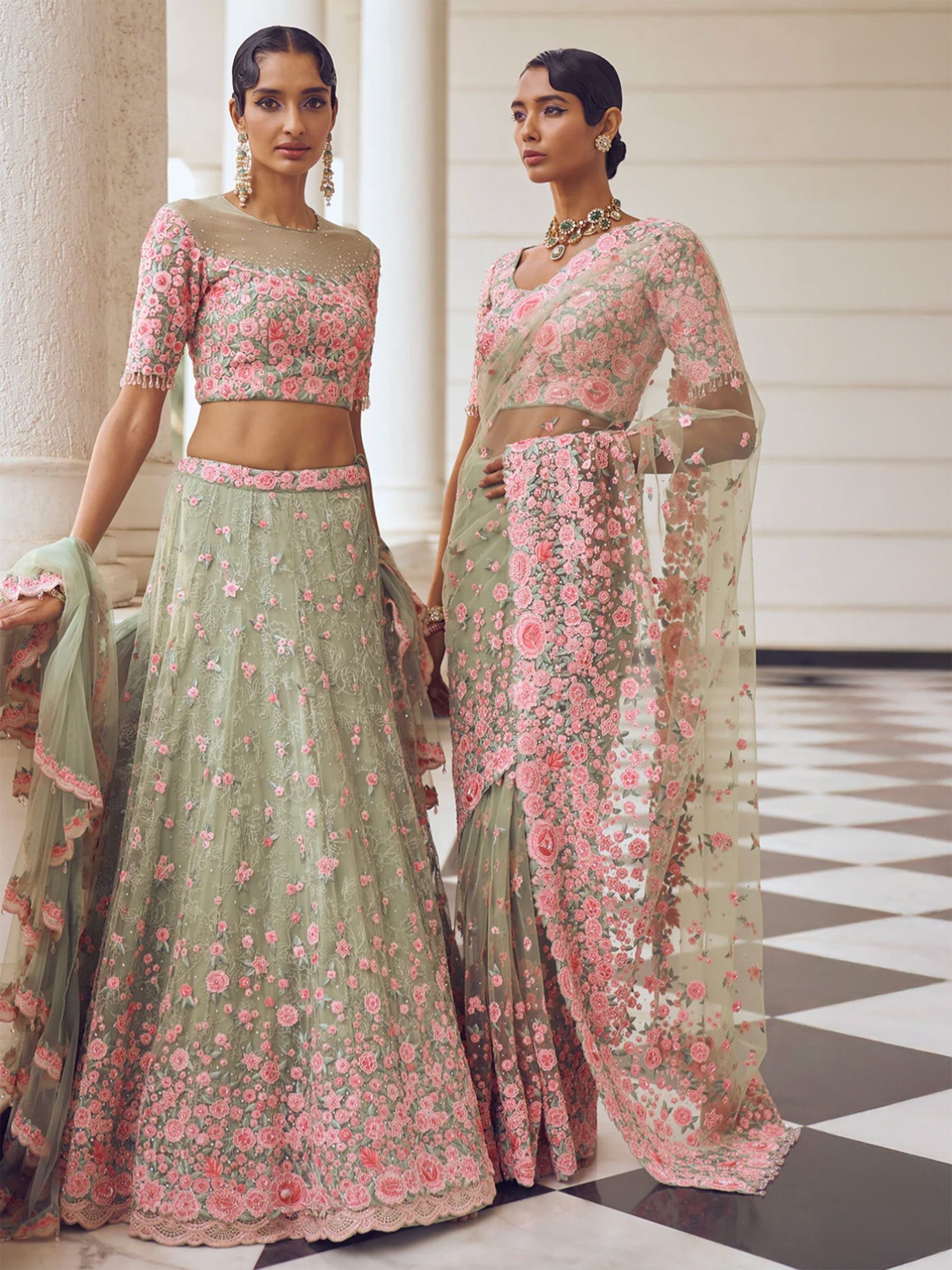 Lehenga and Sari duo by Shantanu Goenka