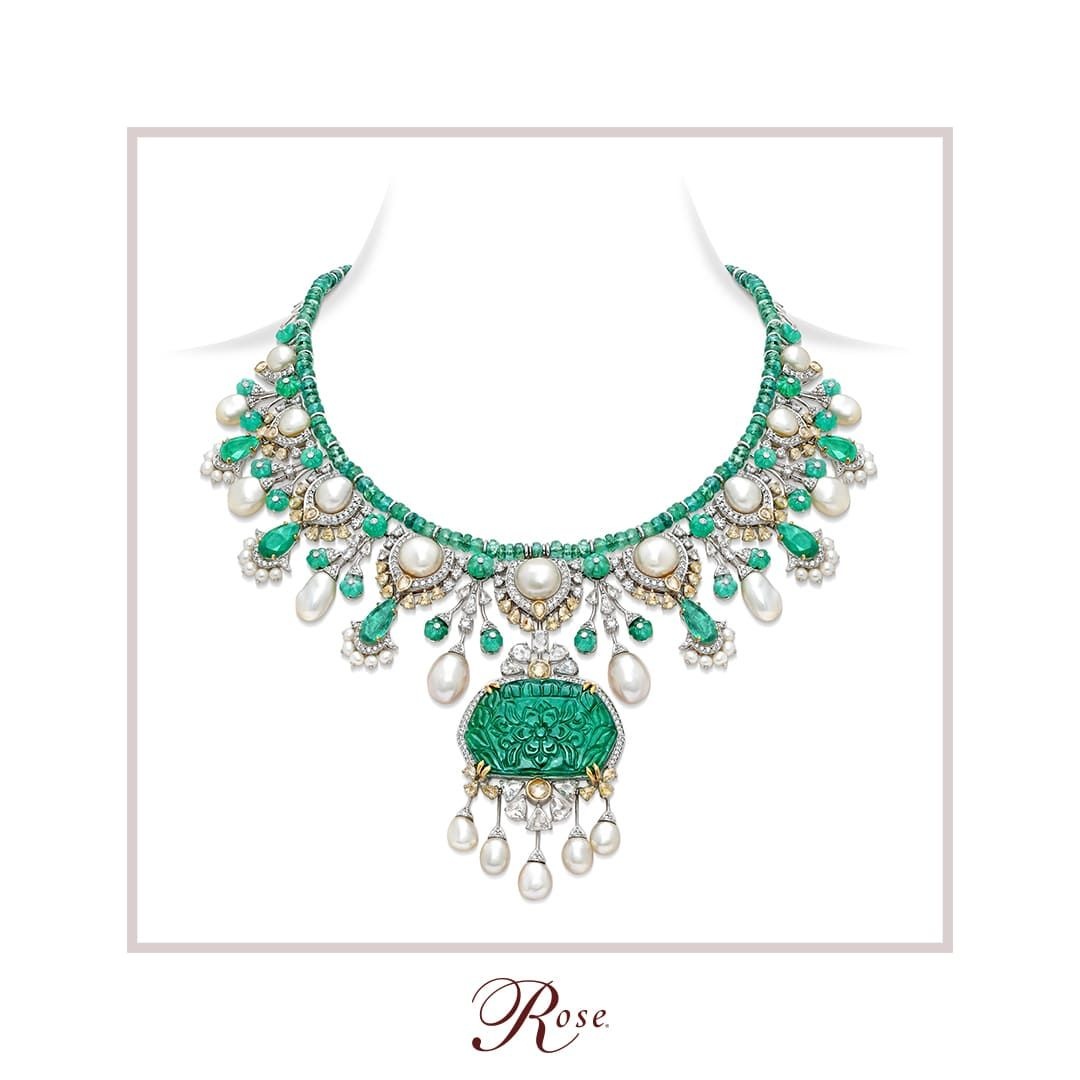 Carved Emerald and Pearl Bridal Necklace, Bridal Layering, The Nod Mag
