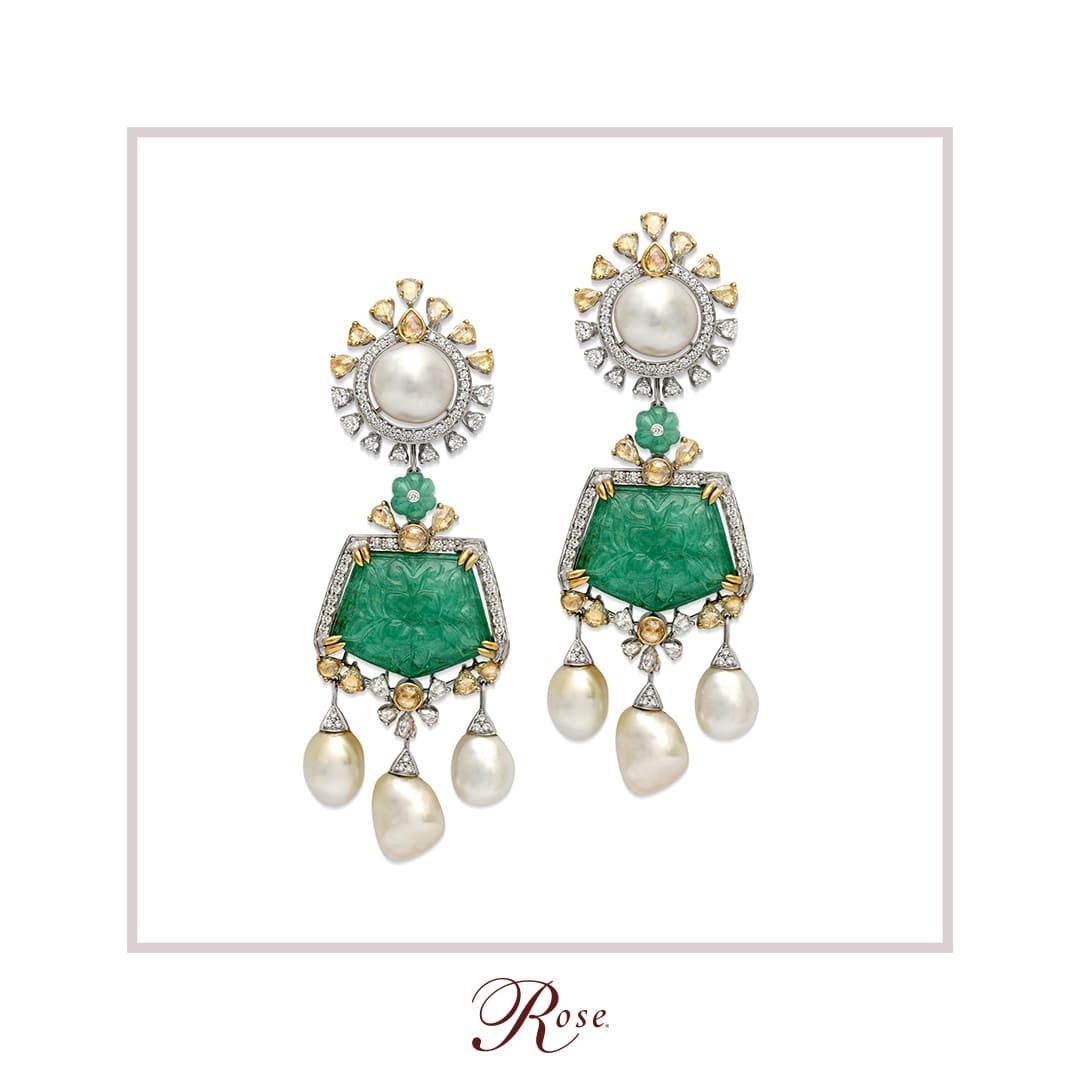 Carved Emerald & Pearl Bridal Earrings, Bridal Layering, The Nod Mag