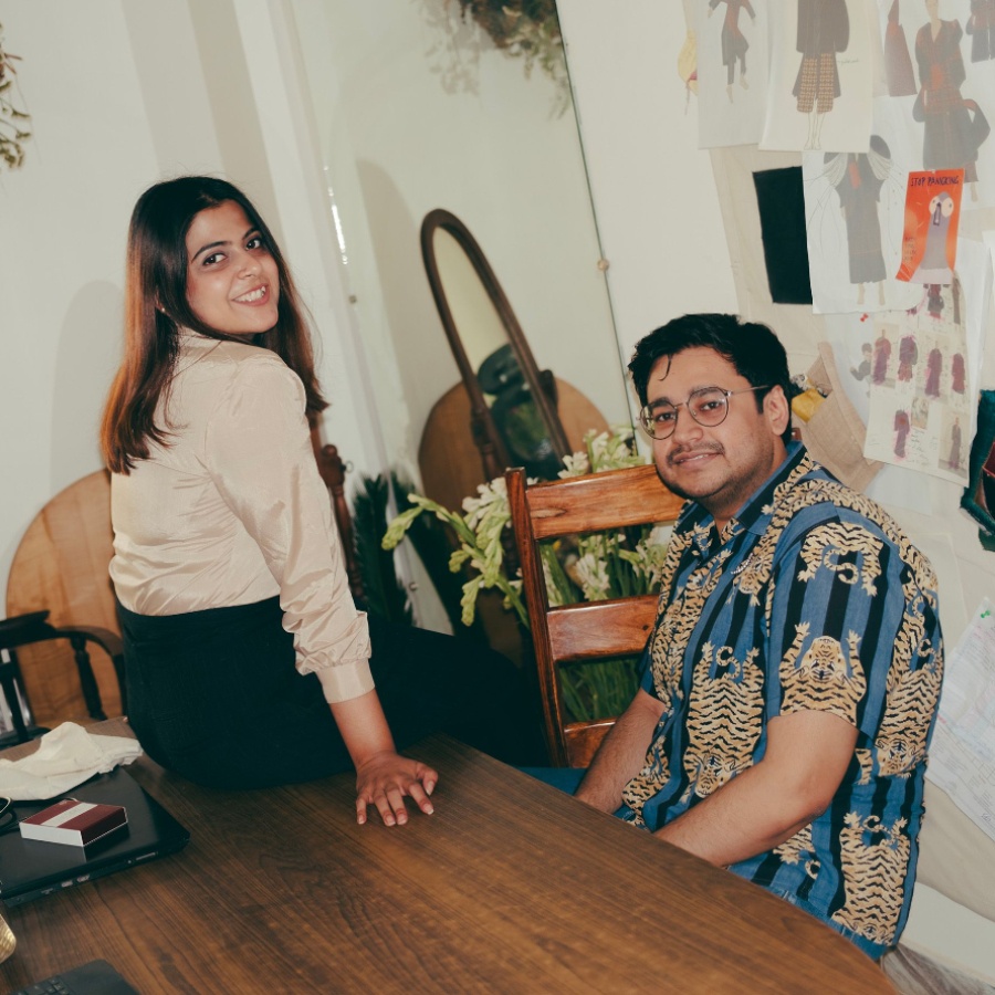 Somya Lochan, founder of Quarter, and Yash Patil, founder of That Antiquepiece at their studio in New Delhi