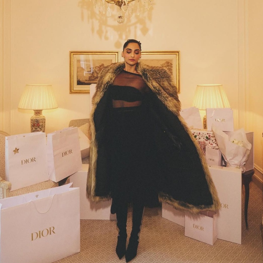 Bollywood actor Sonam Kapoor surrounded by Dior shopping bags: a representational image for luxury shopping in India
