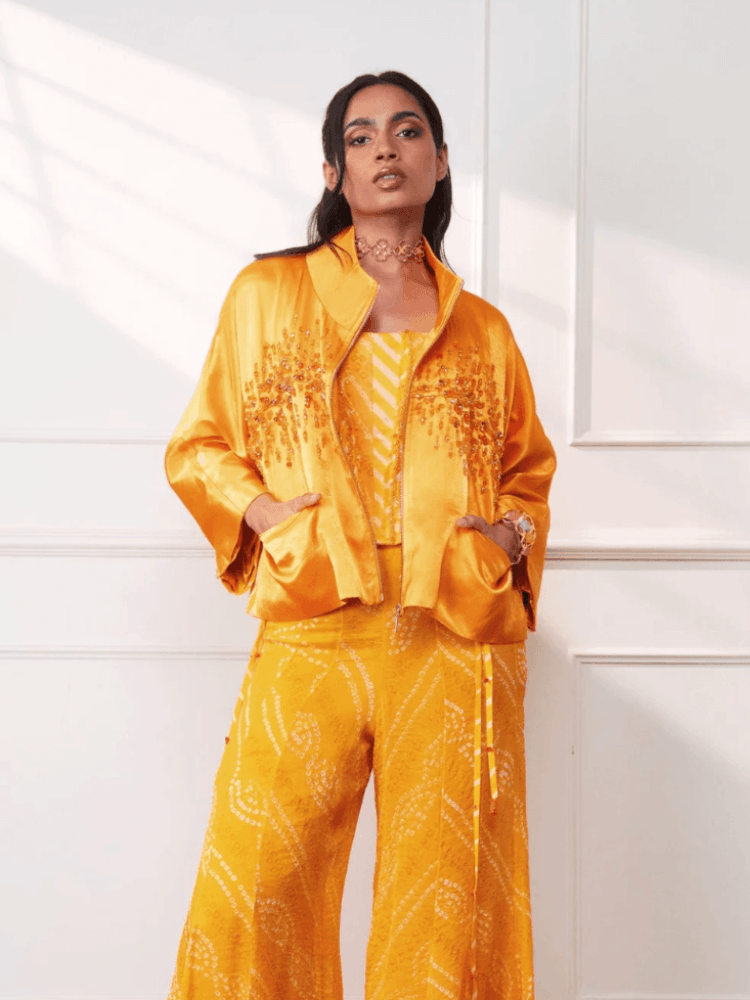 Knot marigold patchwork jacket, Style Junkiie