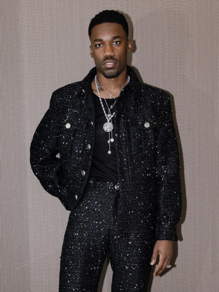 Giveon styled by Yashua Simmons in custom Chanel for the 2022 Grammys