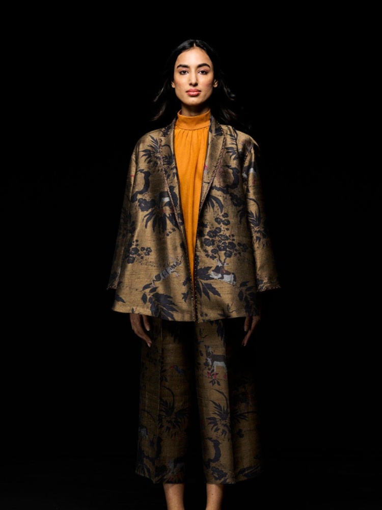 Silk cape coat, Suket Dhir