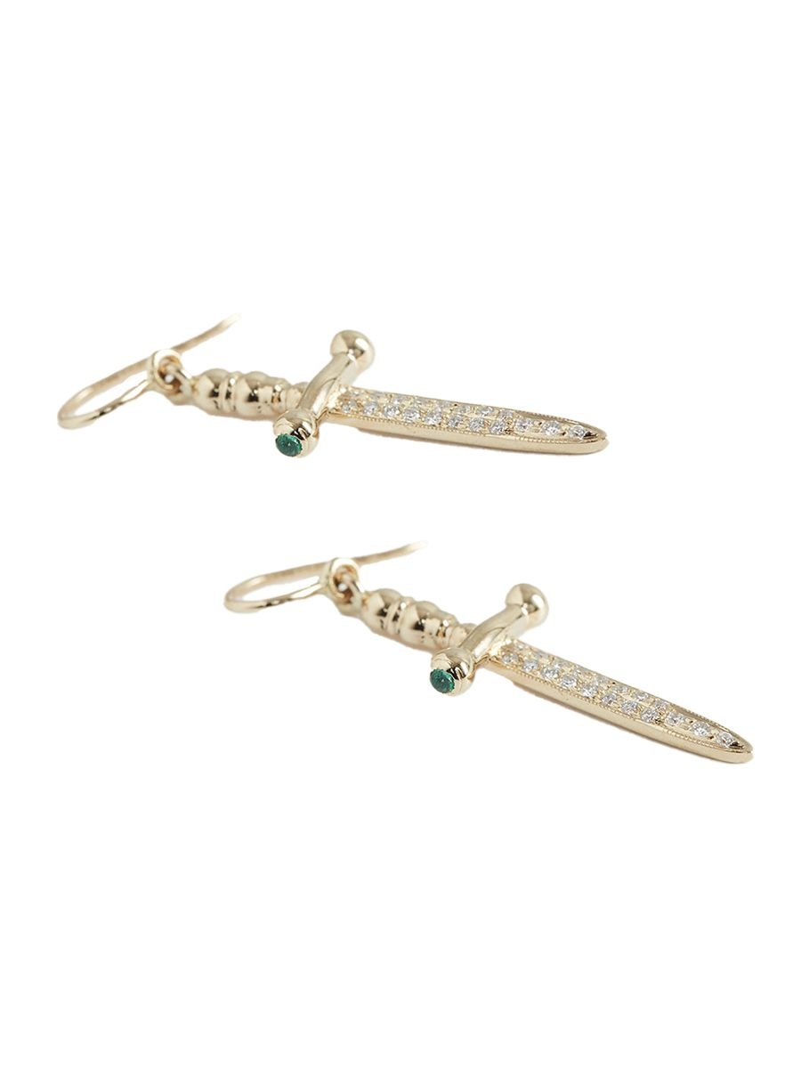 Sword earrings with pavé-set diamonds and emeralds, The Line