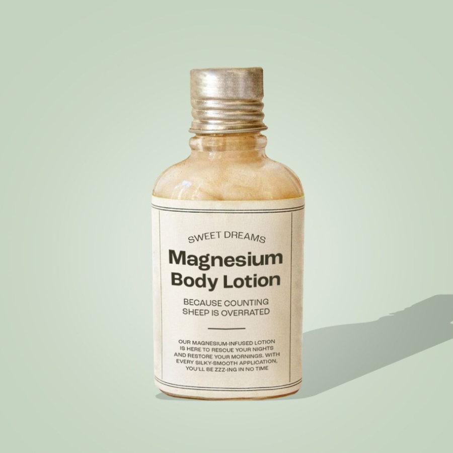 A representative image of a bottle containing magnesium body lotion for better sleep