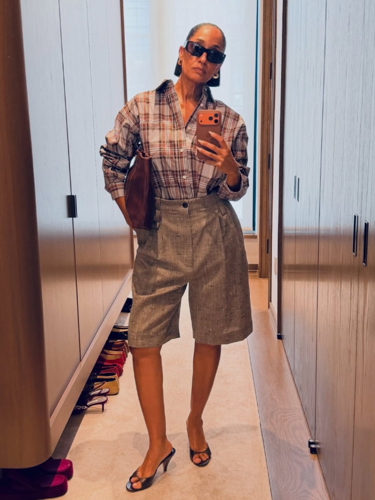 Tracee Ellis Ross wearing tailored Bermuda shorts