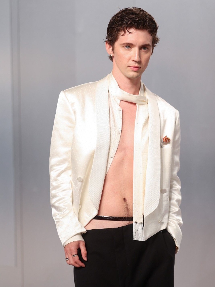 Troye Sivan in a semi-naked look from Tom Ford by Haider Ackermann Vanity Fair Oscars Party