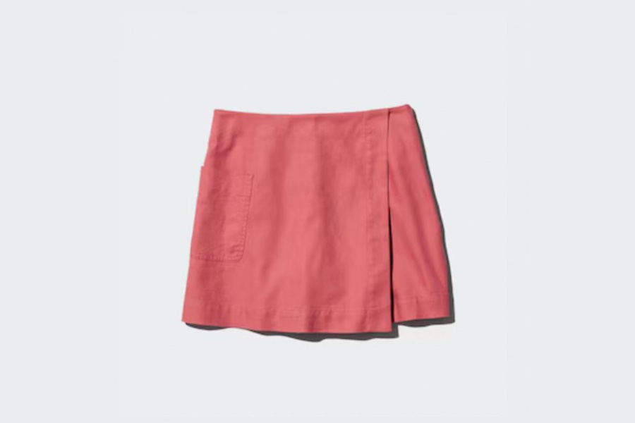 Uniqlo pink linen-blend skort