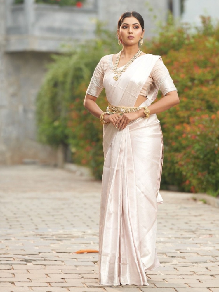VRK heritage white silk sari