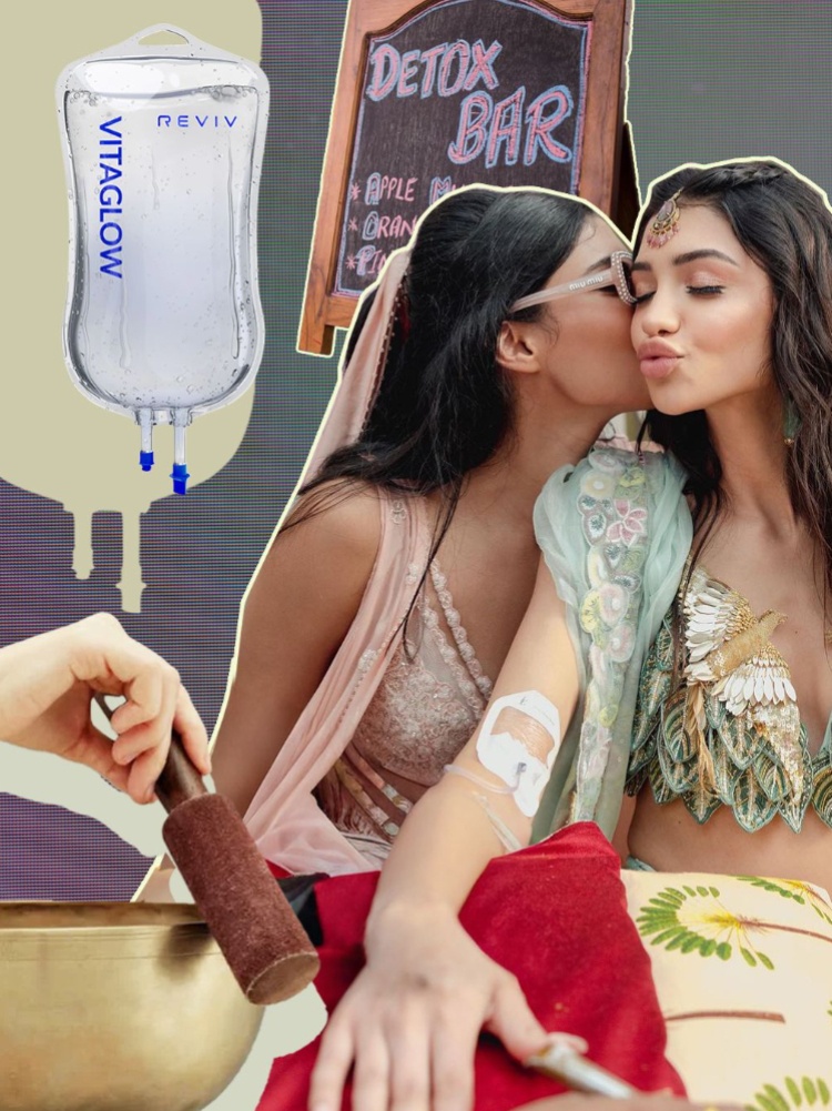 Influencer Alanna Panday getting an IV drip at her wedding mehendi function